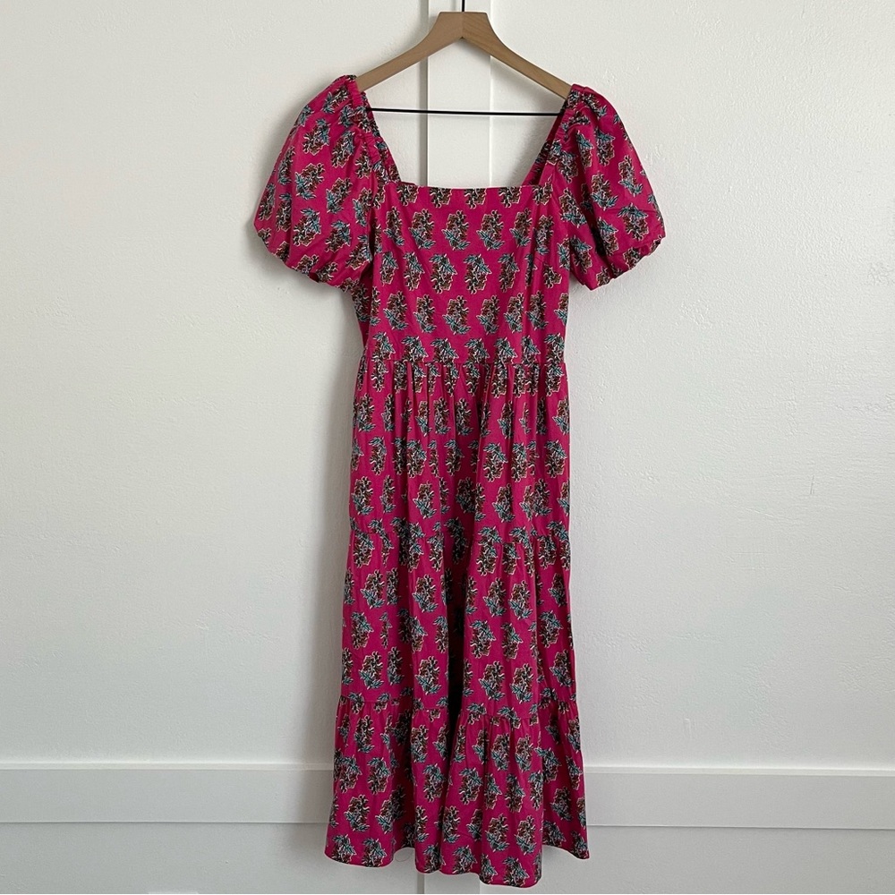 J. Crew Pink Floral Puff Sleeve Midi Dress